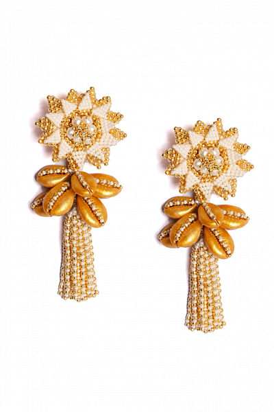 Gold pearl shell tassel earrings