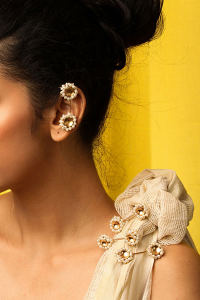 Gold pearl studded ear clips