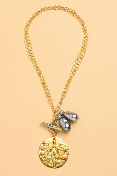 Gold pearl Virgo zodiac necklace