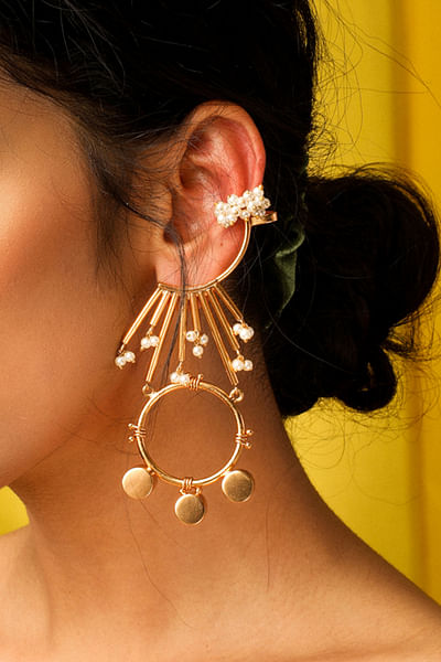 Gold plated embellished cuff earrings