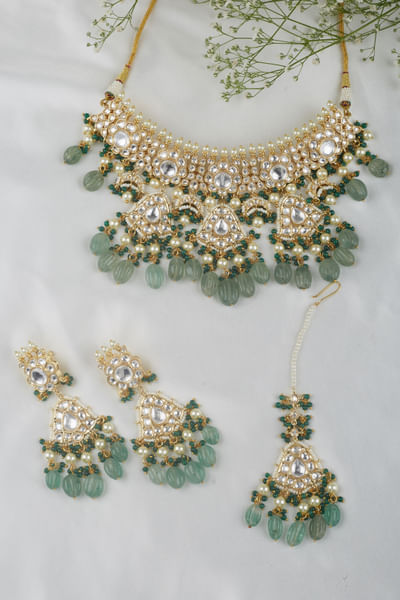 Gold plated embellished kundan choker set