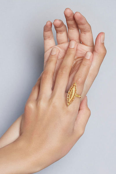 Gold plated leaf ring