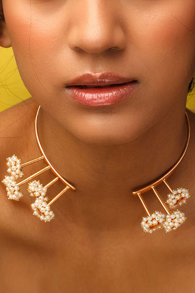 Gold plated pearl choker