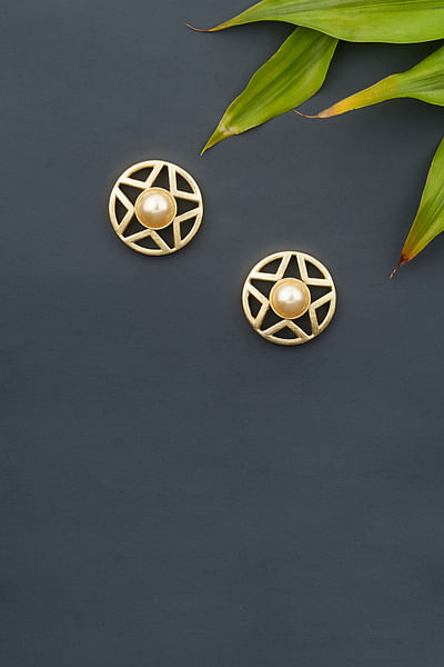 Gold plated pearl star studs