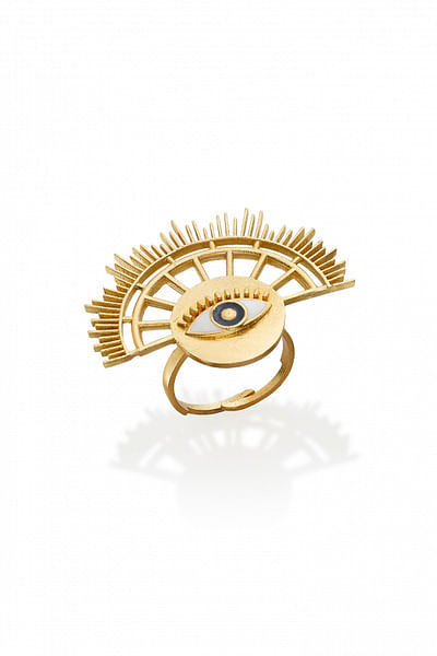 Gold plated sun eye enamelled ring
