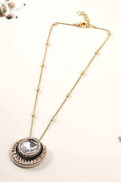 Gold polki and pearl pendant necklace