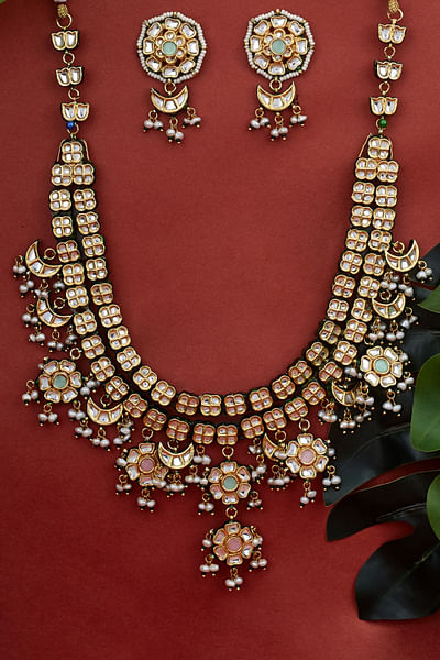 Gold polki kundan necklace set