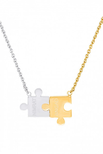 Gold puzzle enamel chain necklace