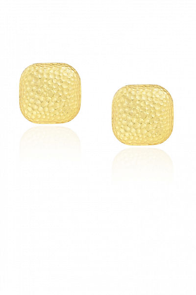 Gold rounded square hammered texture large studs