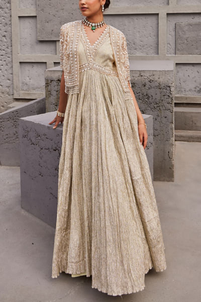 Gold sequin embroidery anarkali set