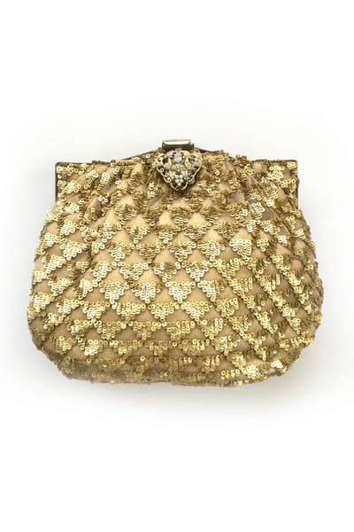Gold sequin embroidery clutch