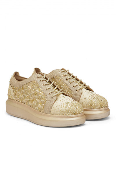 Gold sequin embroidery sneakers