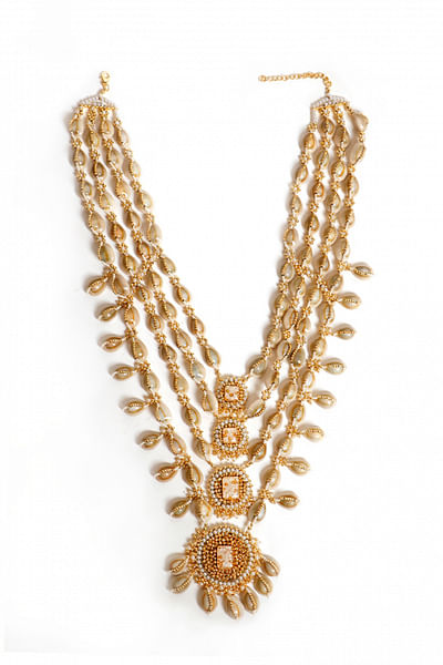 Gold shell and pearl layered necklace