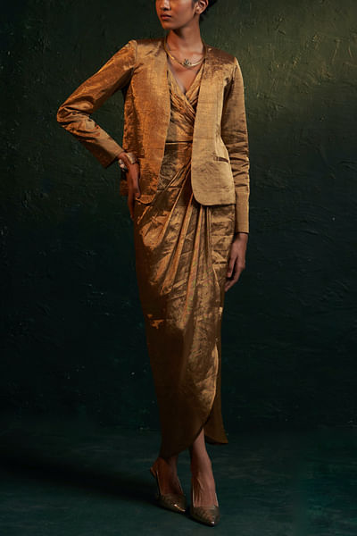 Gold silk tissue jacket set