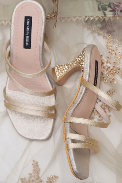 Gold stone embellished curved heels