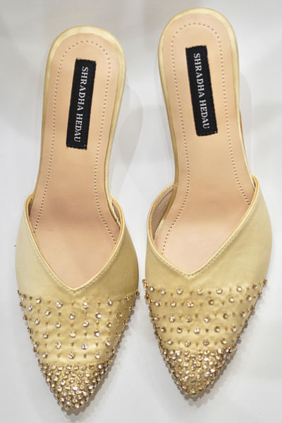 Gold stone embellished mule heels