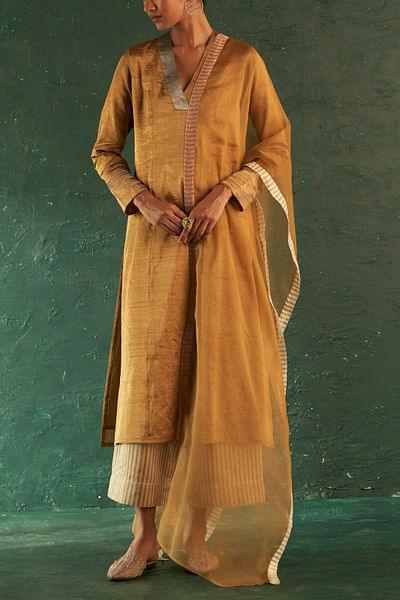 Gold tissue silk kurta set