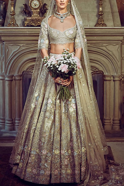 Gold zardozi embroidered lehenga set