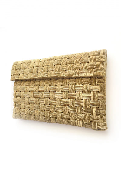 Gold zardozi embroidery handwoven clutch
