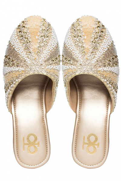 Gold zardozi embroidery mule block heels