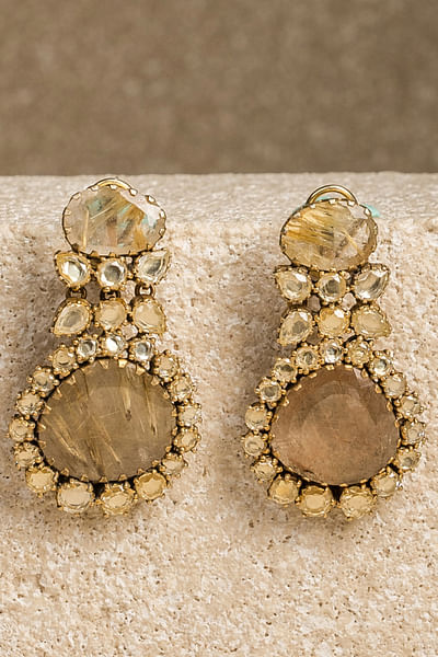 Gold zircon and rutile embellished polki earrings