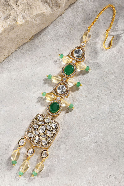Green agate and kundan polki maang tikka