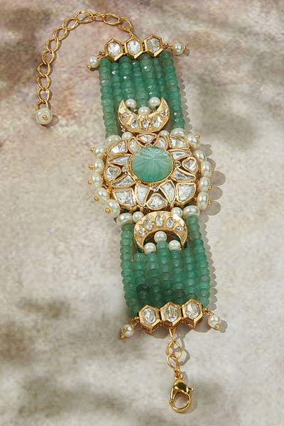 Green agate bead and polki embellished bracelet