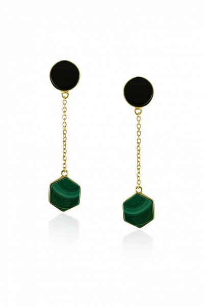 Green and black embellished earrings