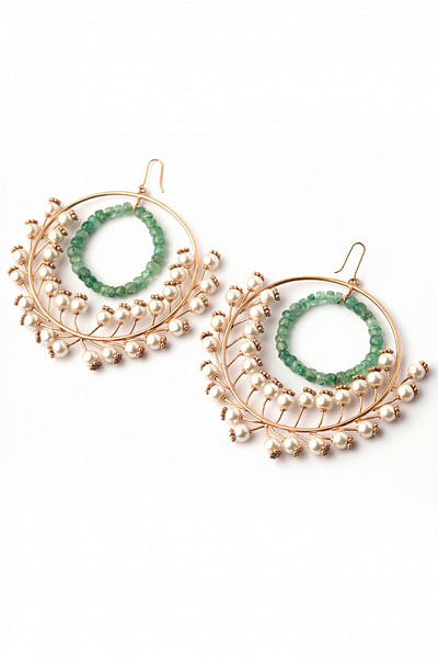 Green and gold pearl earrings