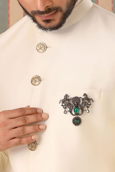 Green and grey horse glass gemstone brooch