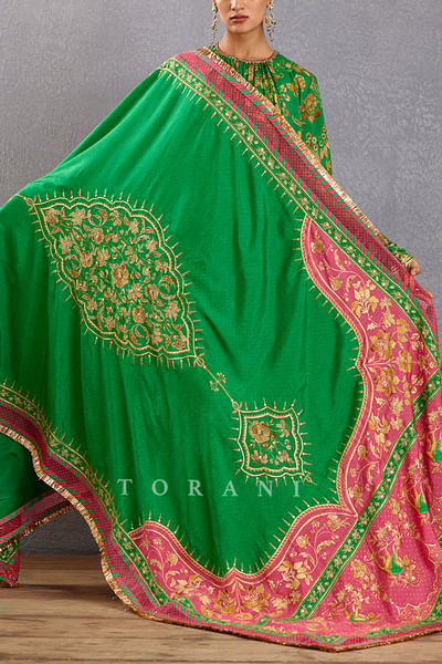 Green and pink bhagalpuri printed doshala
