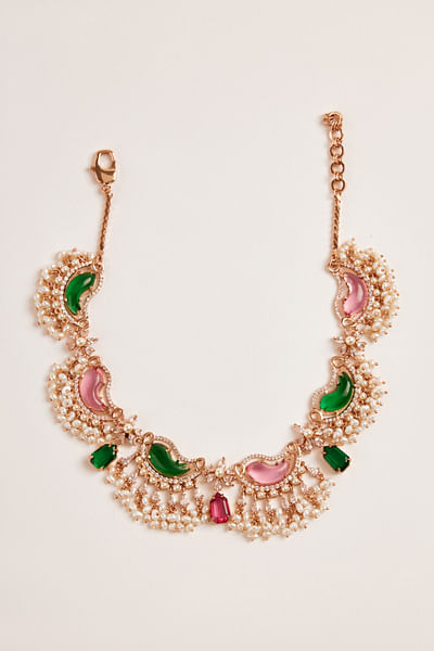 Green and pink cubic zirconia necklace