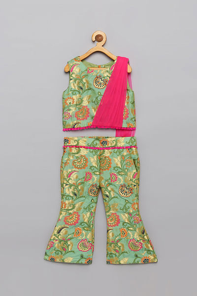 Green and pink floral brocade co-ords