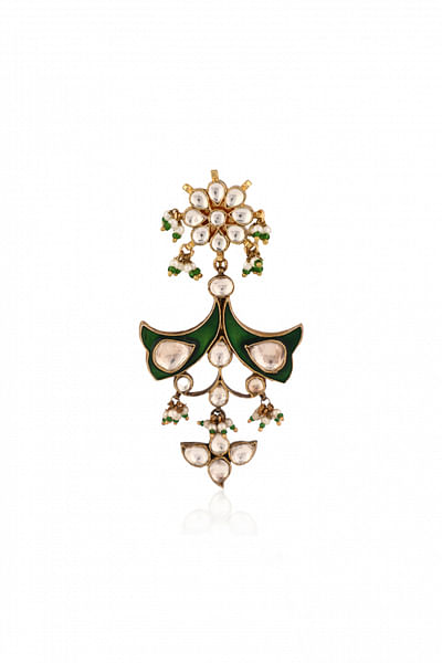 Green and white floral jadtar brooch