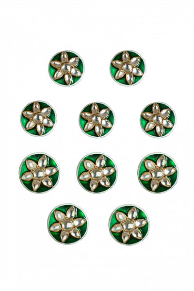 Green and white floral jadtar kurta button set