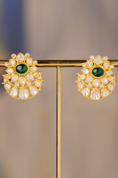 Green and white polki earrings