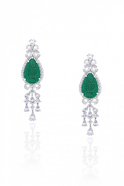 Green and white Swarovski zirconia earrings