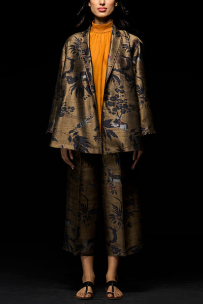 Suketdhir Green artsy print jacket SUDAPR2303