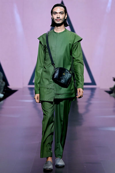 Green asymmetrical kurta set