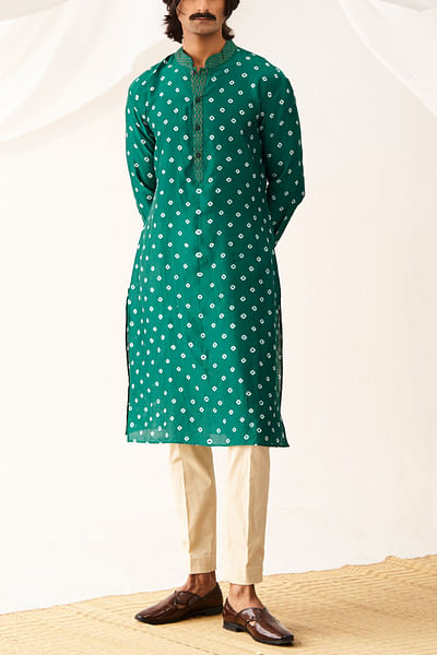 Green bandhani print kurta set