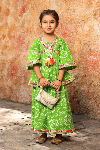Green bandhej sharara set