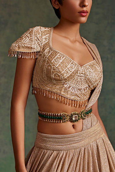 Green bead and stone embellished belt