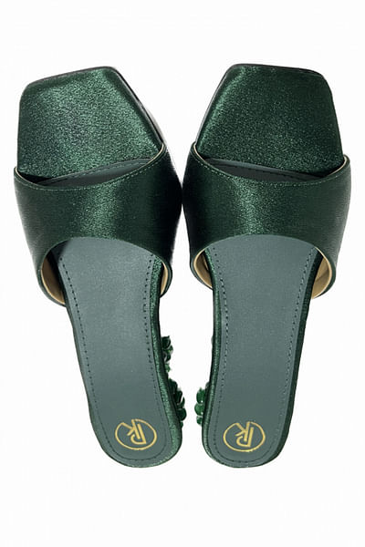 Green bead embellished block heels