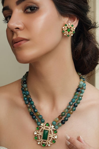 Green beads and polki embellished necklace set