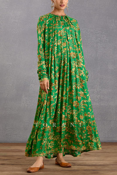 Green bhagalpuri print maxi dress