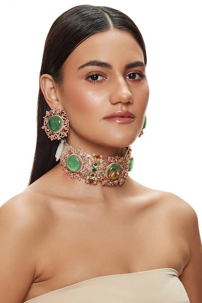 Green bride and groom choker set