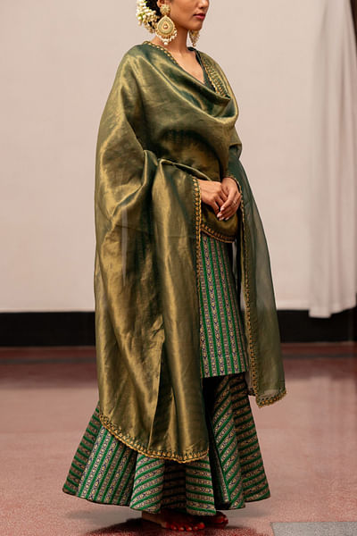 Green brocade woven gharara set