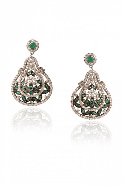 Green cubic zirconia and emerald earrings