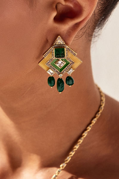 Green cubic zirconia and enamel earrings