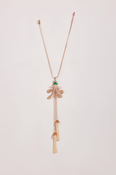 Green cubic zirconia tassel pendant necklace